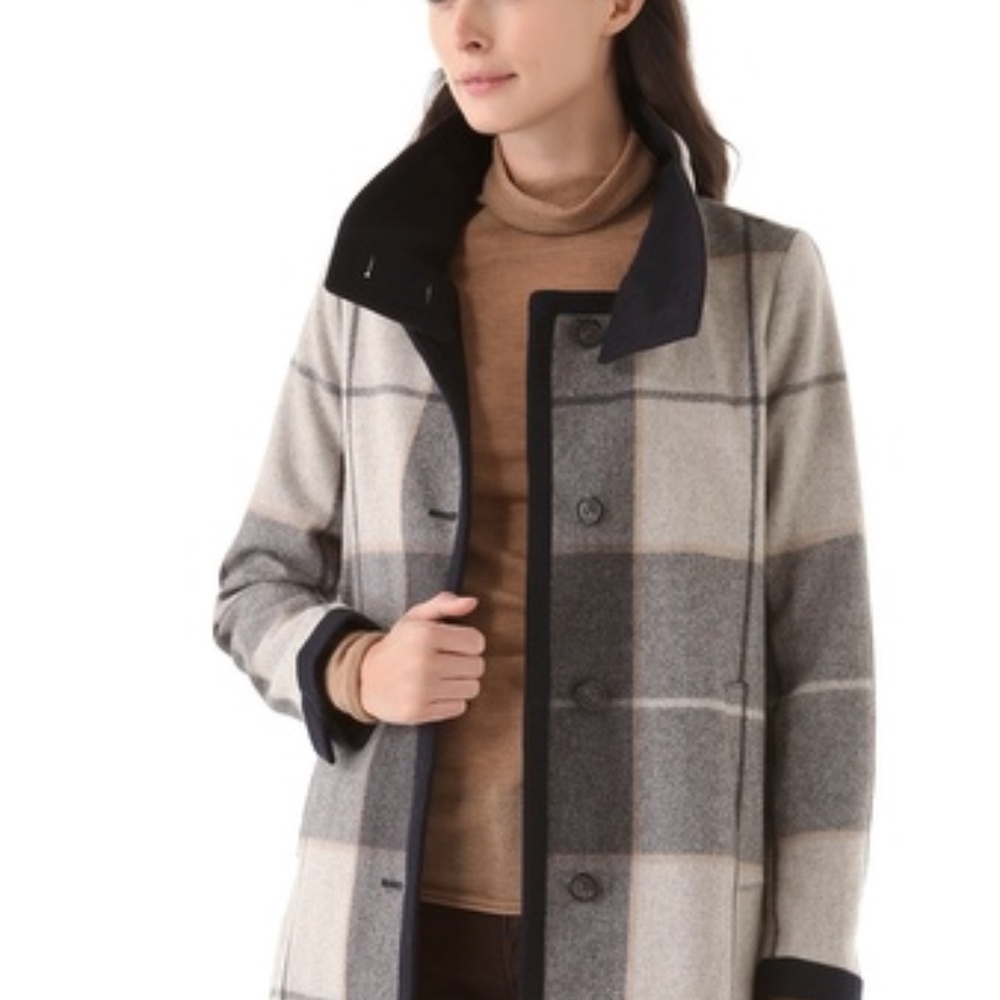 Plaid Wool with leather trim Club Monaco coat